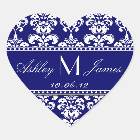 Navy Blue Damask Wedding Favor Sticker (Voorkant)