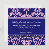 Navy Blue Damask Wedding Gedrukt Roze Glitter Kaart (Achterkant)