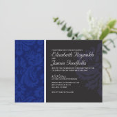 Navy Blue Damask Wedding Invitations Kaart (Staand voorkant)