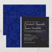 Navy Blue Damask Wedding Invitations Kaart (Voorkant / Achterkant)