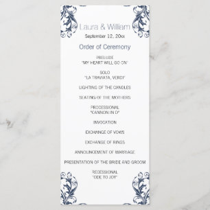Navy Blue Damask Wedding Program Programmakaart