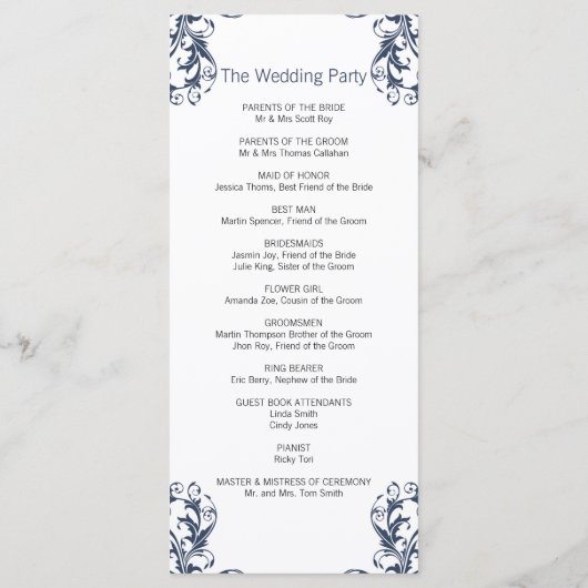 Navy Blue Damask Wedding Program Programmakaart (Achterkant)