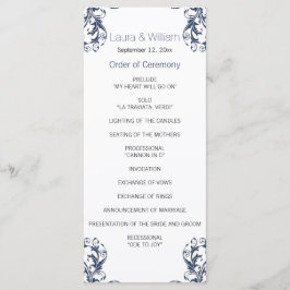 Navy Blue Damask Wedding Program Programmakaart
