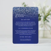 Navy Blue Damask Wedding Receptie Details Kaart (Staand voorkant)