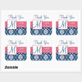 Navy Blue Damask Wedding Sticker Pink (Vel)
