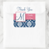 Navy Blue Damask Wedding Sticker Pink (Tas)