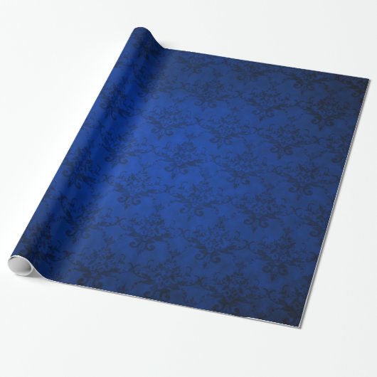 Navy blue damaspatroon cadeaupapier (Uitgerold)