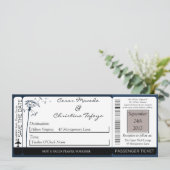 Navy Blue Dandeli Boarding Pass Wedding Invitation Kaart (Staand voorkant)