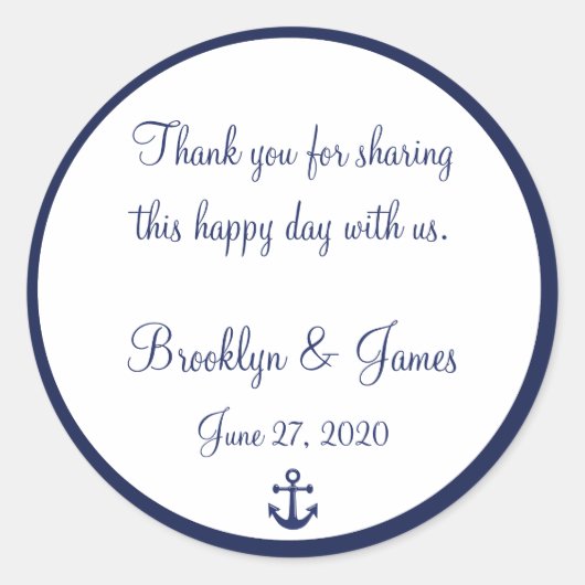 Navy Blue Dank je Nautical Wedding Stickers (Voorkant)