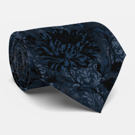 Navy Blue Dark Floral Damask Aristocrat Stropdas
