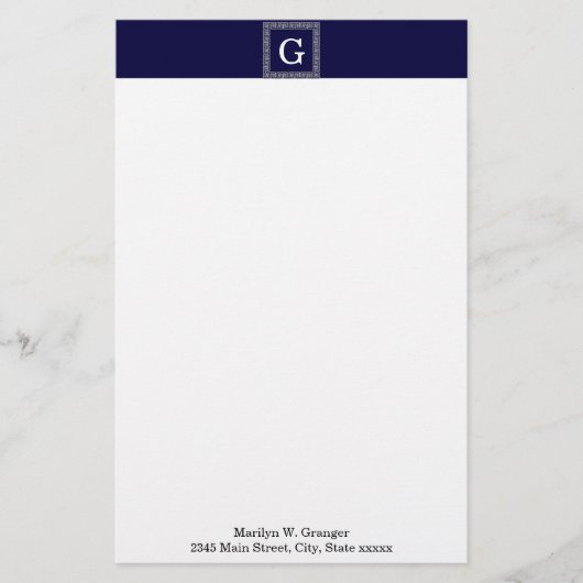 Navy Blue Dark Grey Griekse sleutel #1 geplateerd  Briefpapier (Voorkant)