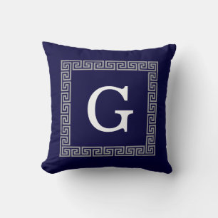 Navy Blue Dark Grey Griekse sleutel #1 geplateerd  Kussen