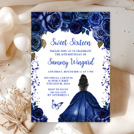 Navy Blue Dark Skin Princess Sweet Sixteen Kaart