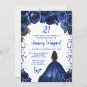 Navy Blue Dark Skin Prinses Verjaardagsfeest Kaart (Voorkant)