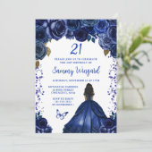 Navy Blue Dark Skin Prinses Verjaardagsfeest Kaart (Staand voorkant)