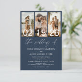 Navy Blue De bruiloft van foto QR-code Elegant Kaart (Staand voorkant)