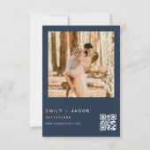 Navy Blue De bruiloft van foto QR-code Elegant Kaart (Achterkant)