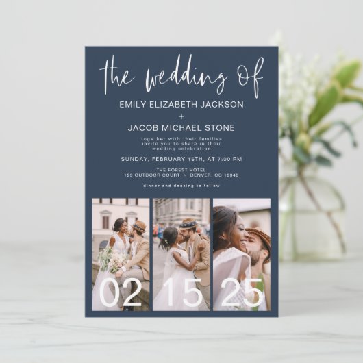 Navy Blue De bruiloft van minimalistische QR-code Kaart (Staand voorkant)