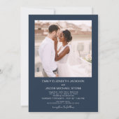 Navy Blue De bruiloft van twee foto's QR-code Kaart (Achterkant)