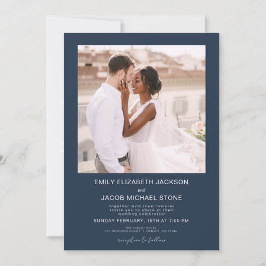 Navy Blue De bruiloft van twee foto's QR-code Kaart (Achterkant)