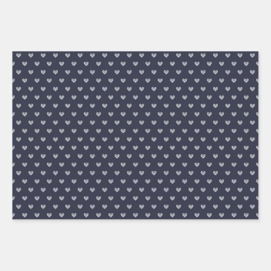 Navy Blue Decorative Heart Inpakpapier Vel (Voorkant 3)