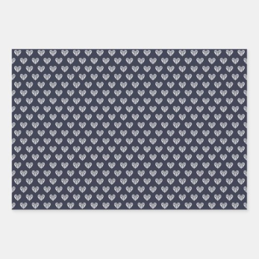 Navy Blue Decorative Heart Inpakpapier Vel (Voorkant 2)