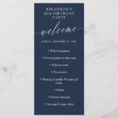 Navy Blue Delicate Calligraphy Birthday Party Programmakaart (Voorkant)