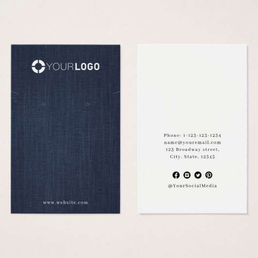 Navy blue denim aangepast logo-oorscherm visitekaartje (Voorkant /achterkant)