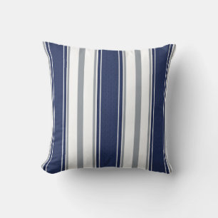 Navy Blue Denim Bord Grey Stripes Patroon   Kussen