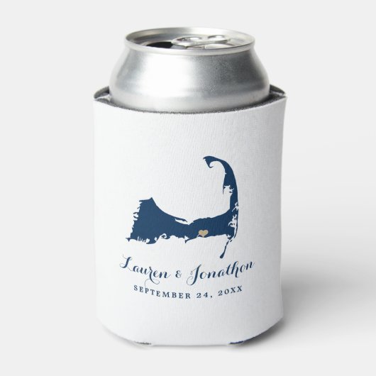Navy Blue Dennis Cape Cod Map Gold Heart Wedding Blikjeskoeler (Blikje Voorkant)