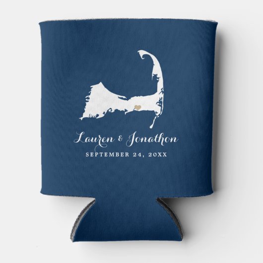 Navy Blue Dennis Cape Cod Map Gold Heart Wedding Blikjeskoeler (Voorkant)