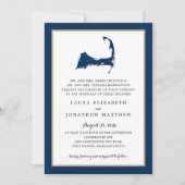 Navy Blue Dennis Cape Cod Map Gold Heart Wedding Kaart (Voorkant)