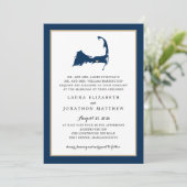 Navy Blue Dennis Cape Cod Map Gold Heart Wedding Kaart (Staand voorkant)