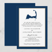 Navy Blue Dennis Cape Cod Map Gold Heart Wedding Kaart (Voorkant / Achterkant)