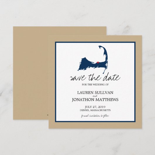 Navy Blue Dennis Cape Cod Wedding Save the Date (Voorkant / Achterkant)