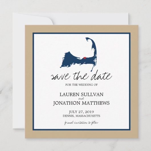 Navy Blue Dennis Cape Cod Wedding Save the Date (Voorkant)