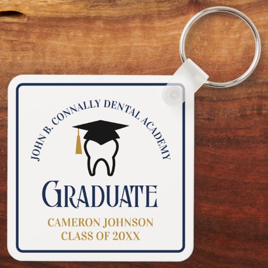 Navy Blue Dental School Custom Afstuderen Gift Sleutelhanger (Achterkant)