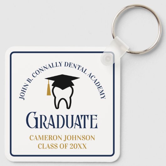 Navy Blue Dental School Custom Afstuderen Gift Sleutelhanger (Achterkant)