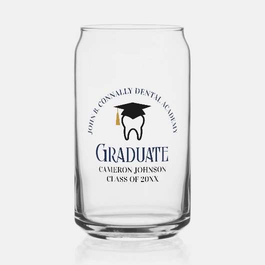 Navy Blue Dental School Custom Tandarts Afstuderen Blikvorm Glas (Voorkant)