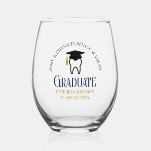 Navy Blue Dental School Custom Tandarts Afstuderen Wijnglas Zonder Voet