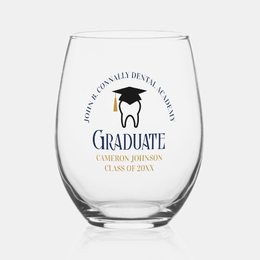 Navy Blue Dental School Custom Tandarts Afstuderen Wijnglas Zonder Voet (Voorkant)