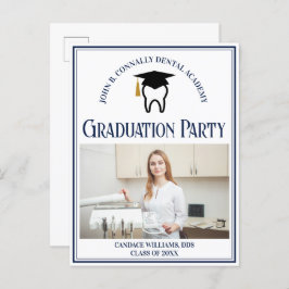 Navy Blue Dental School Foto Afstuderen Party Uitnodiging Briefkaart