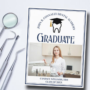 Navy Blue Dental School Foto Custom Afstuderen Aankondigingskaart