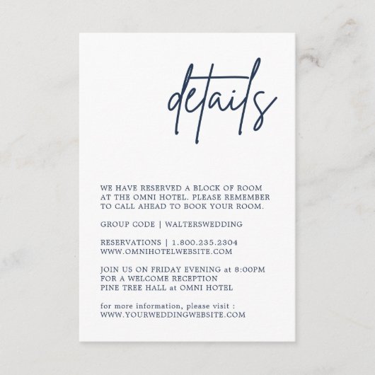 Navy Blue Detail Enclosure Card Informatiekaartje (Voorkant)