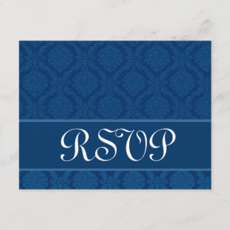 Navy Blue Diamond Damask Wedding RSVP Large
