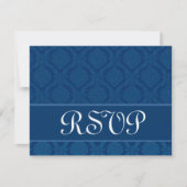 Navy Blue Diamond Damask Wedding RSVP Large (Voorkant)