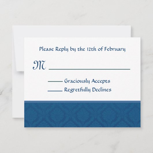 Navy Blue Diamond Damask Wedding RSVP Large (Achterkant)