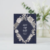 Navy Blue Diamond  Flowers Save the Date Aankondigingskaart (Staand voorkant)