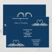 NAVY BLUE DIAMOND SWAN ELEGANT WEDING KAART (Voorkant / Achterkant)