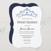 Navy Blue Diamond Tiara Sweet 16 Invite Kaart (Voorkant / Achterkant)